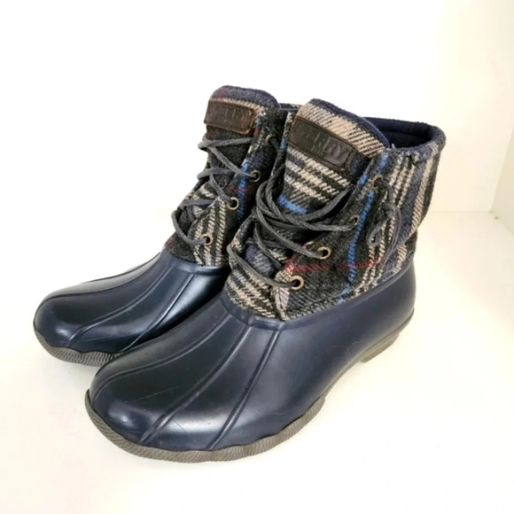 Sperry Women's Saltwater Plaid Wool Duck Boots Size 6 - Picture 1 of 12